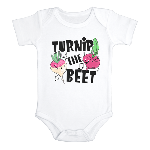 TURNIP THE BEET Funny Baby Bodysuit Cute Hip Hop Onesie White - HappyAddition