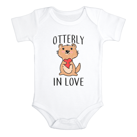 OTTERLY IN LOVE Funny Baby Bodysuit Cute Otter Onesie White - HappyAddition