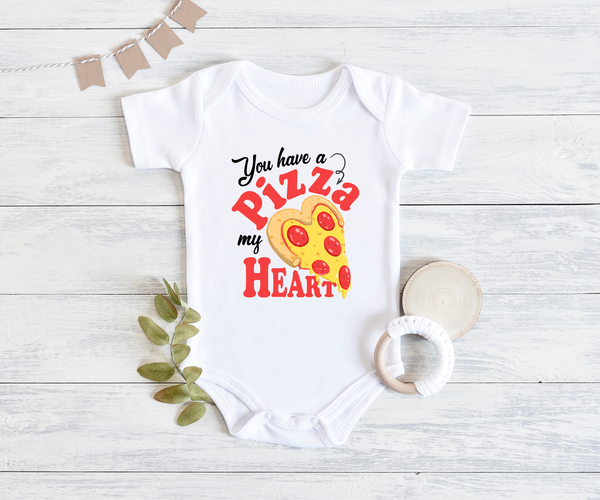YOU HAVE A PIZZA MY HEART Funny Baby Bodysuit Pizza Onesie White - HappyAddition
