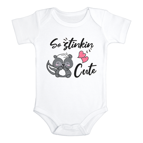 SO STINKIN' CUTE Funny Baby Bodysuit Cute Skunk Onesie White - HappyAddition