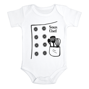 SOUS CHEF funny baby onesies bodysuit (white: short or long sleeve) - HappyAddition