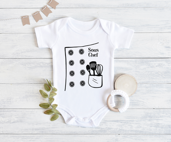 SOUS CHEF funny baby onesies bodysuit (white: short or long sleeve) - HappyAddition