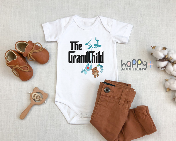 THE GRANDCHILD Funny baby onesies bodysuit (white: short or long sleeve)