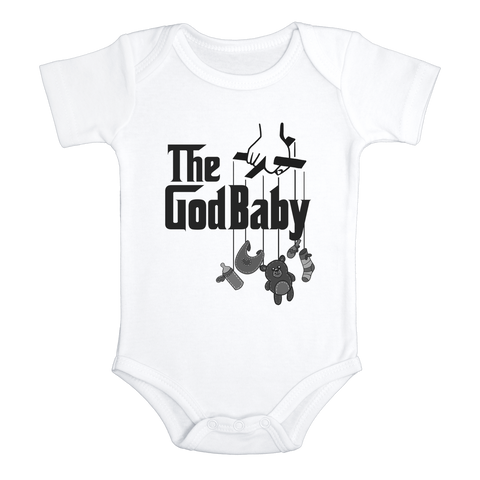 THE GODBABY Funny Baby Bodysuit Cute Gangster Movie Onesie White - HappyAddition