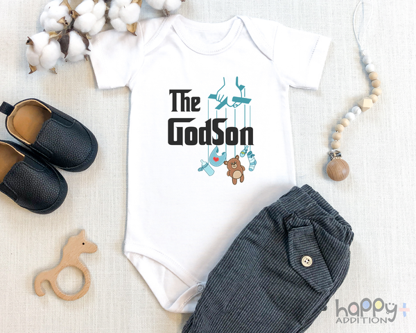 THE GODSON Funny baby onesies the godfather bodysuit (white: short or long sleeve) - HappyAddition