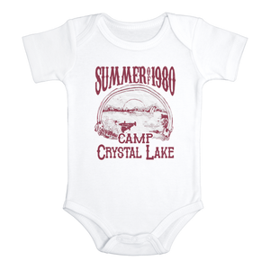 CAMP CRYSTAL LAKE Funny baby onesies Halloween bodysuit (white: short or long sleeve)