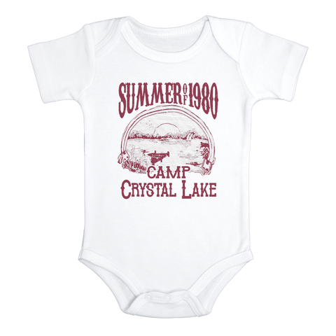 CAMP CRYSTAL LAKE Funny baby onesies Halloween bodysuit (white: short or long sleeve)