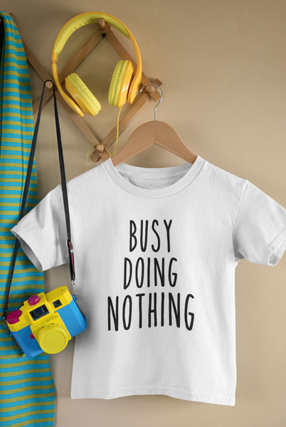BUSY DOING NOTHING Funny baby onesies bodysuit (white: short or long sleeve)