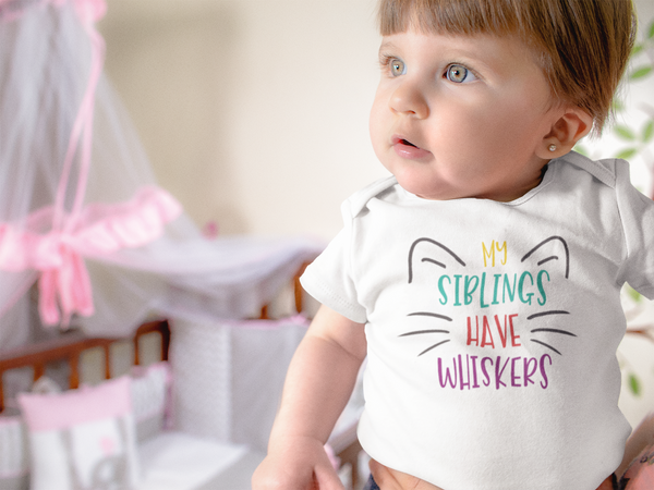 MY SIBLINGS HAVE WHISKERS Funny Cat Baby Bodysuit/Kitten Onesie White