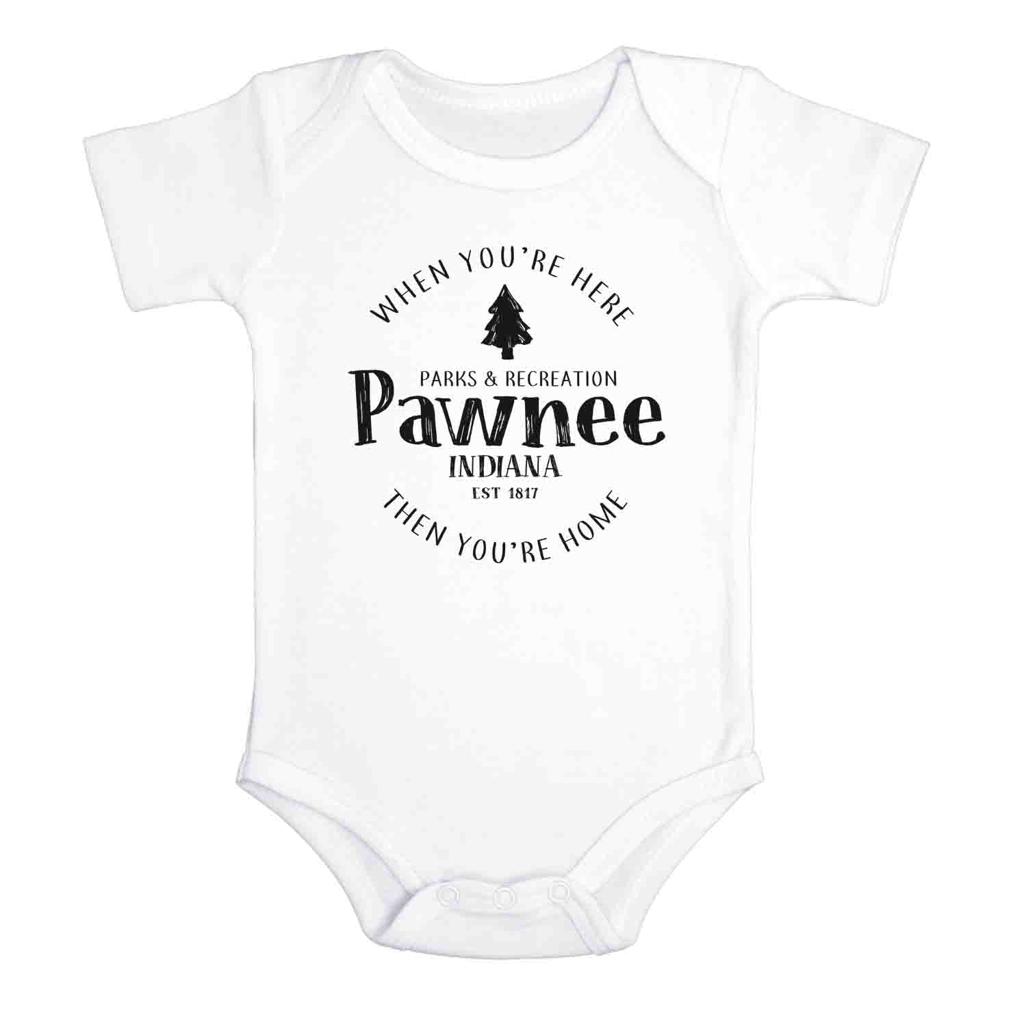 PAWNEE INDIANA PARKS & REC Funny baby onesies bodysuit (white: short or long sleeve) - HappyAddition