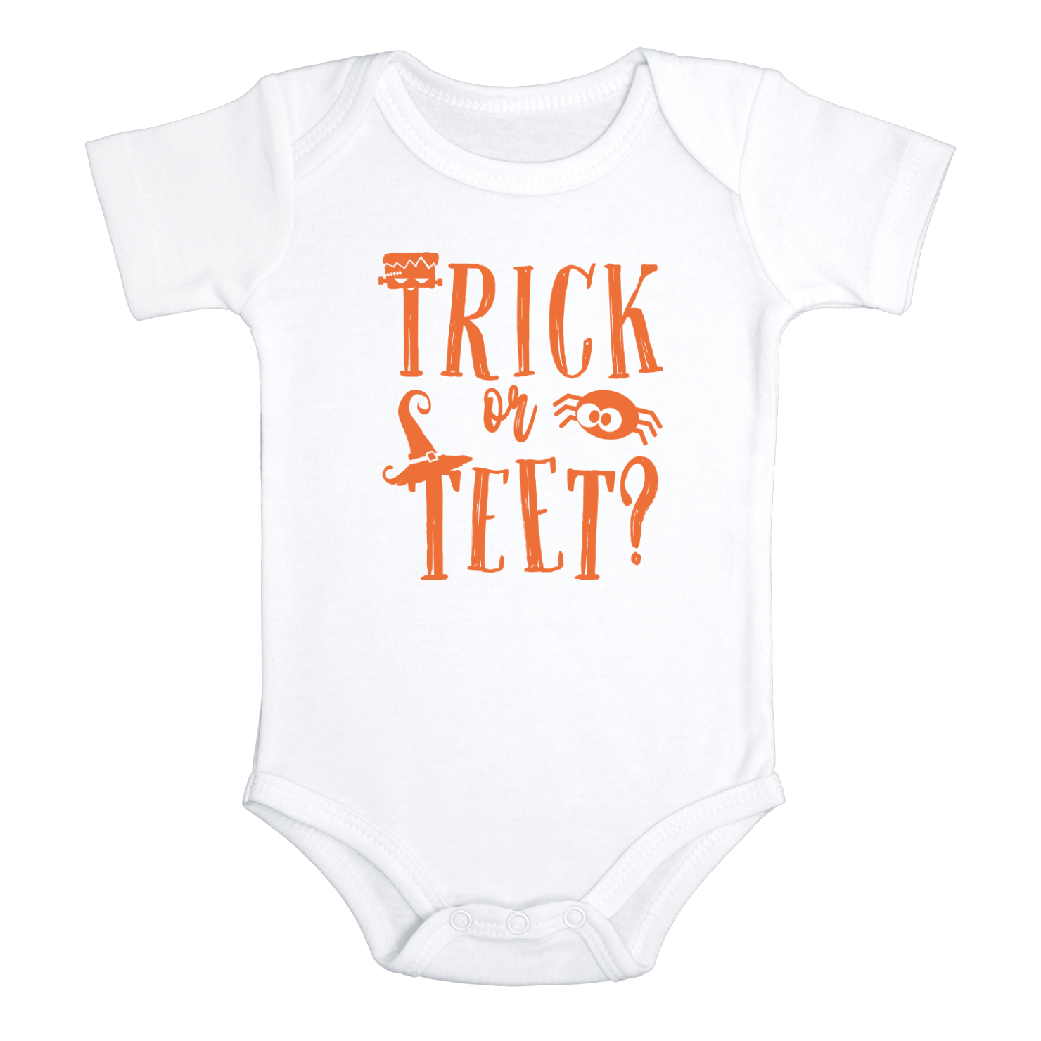 TRICK OR TEET Funny baby Halloween onesies bodysuit (white: short or long sleeve)
