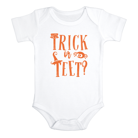 TRICK OR TEET Funny baby Halloween onesies bodysuit (white: short or long sleeve)